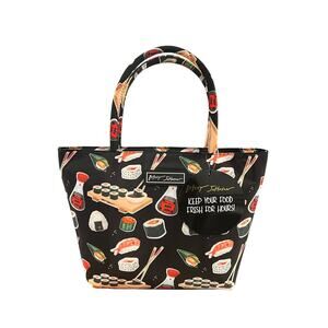 NWT Betsey Johnson Satchel Insulated Lunch Tote Bag Sushi Print Nigiri Soy Black